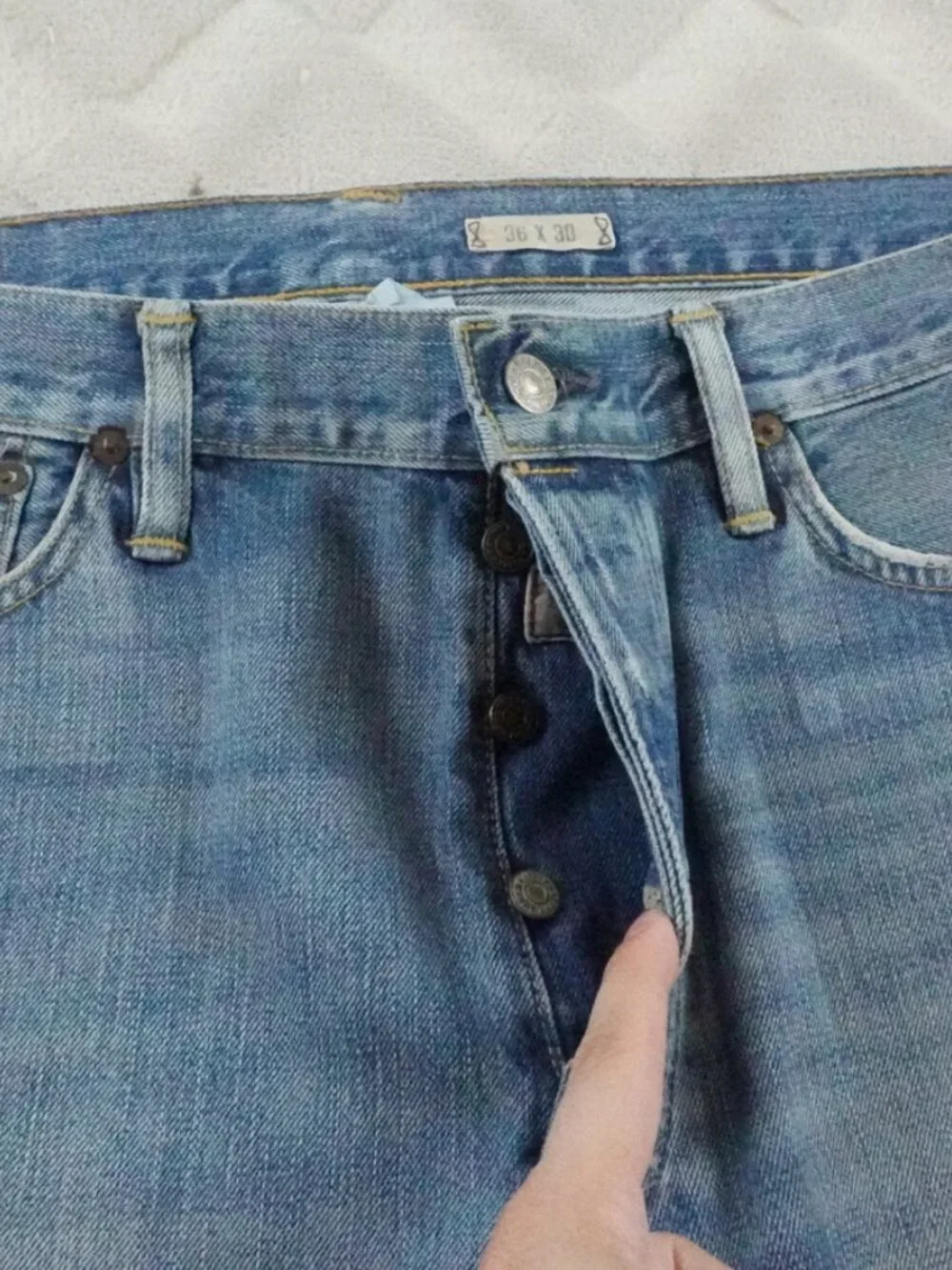 Polo Ralph Lauren Vintage Straight Leg Jean Mens 36x30 Light Wash STARCHED